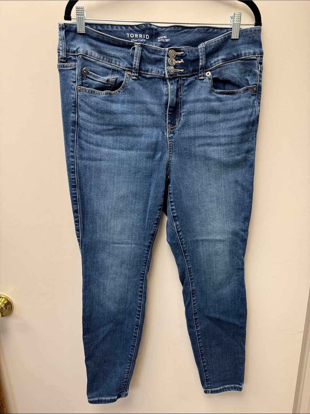 torrid Blue High-Rise Skinny Jeans with Triple Button Waist